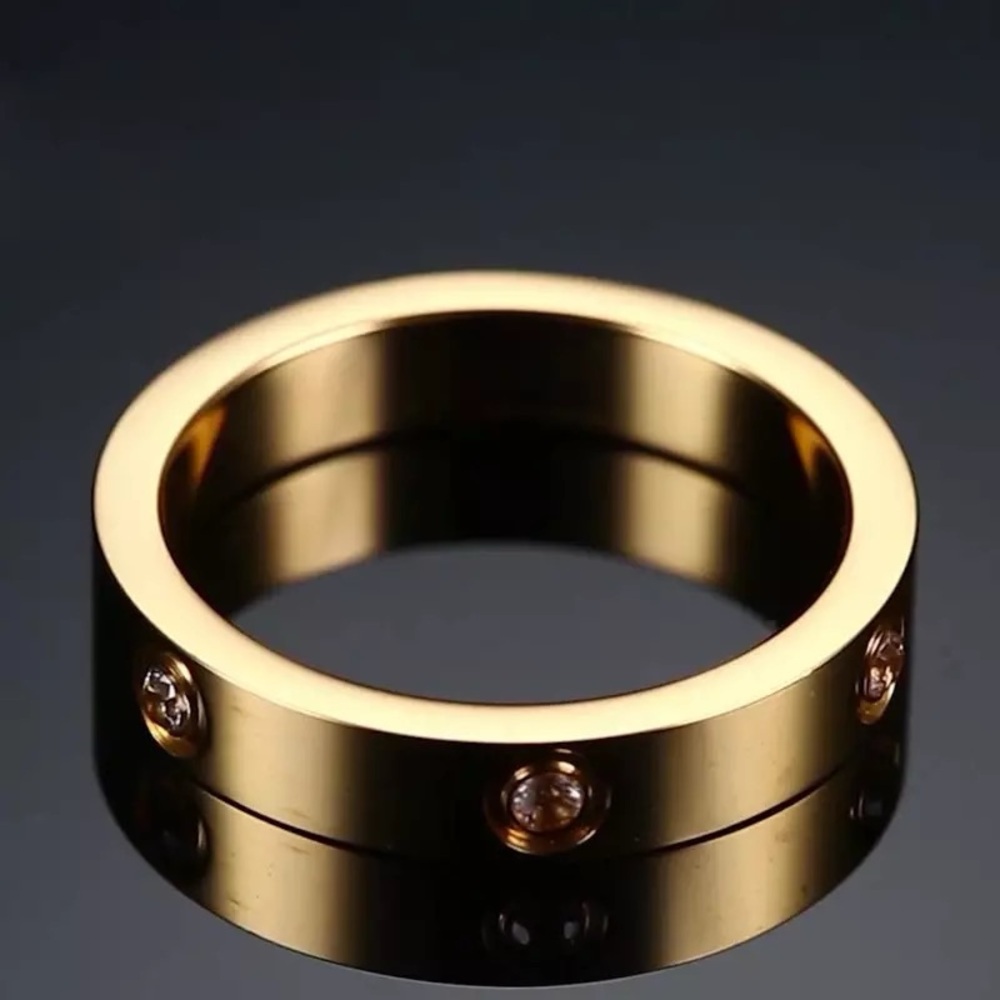 18K Gold Plated Stainless Steel Band Style Ring with CZ - Picture 6 of 10